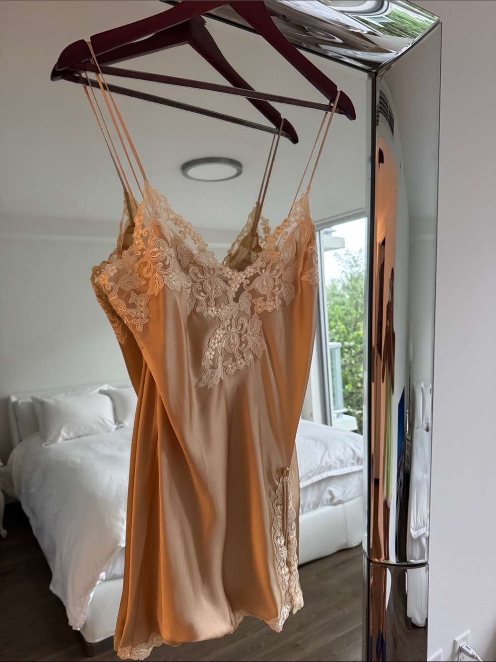 La Perla Champagne Satin Lace-Trim Chemise - Picture 6 of 6